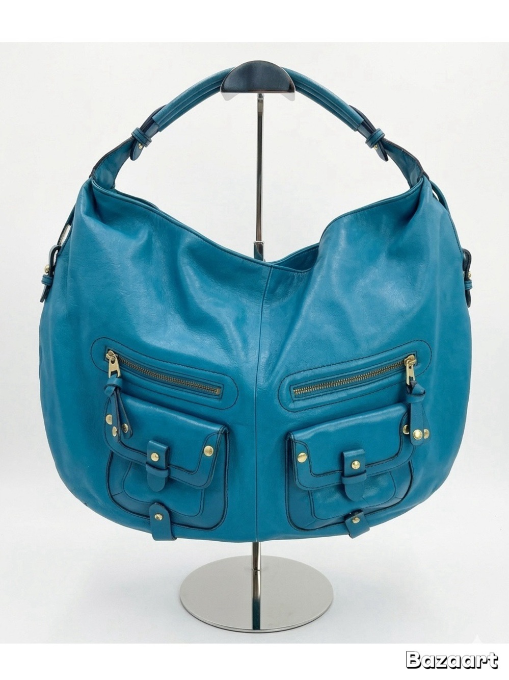London Fog Teal Leather Hobo with Front Pockets genuine leather